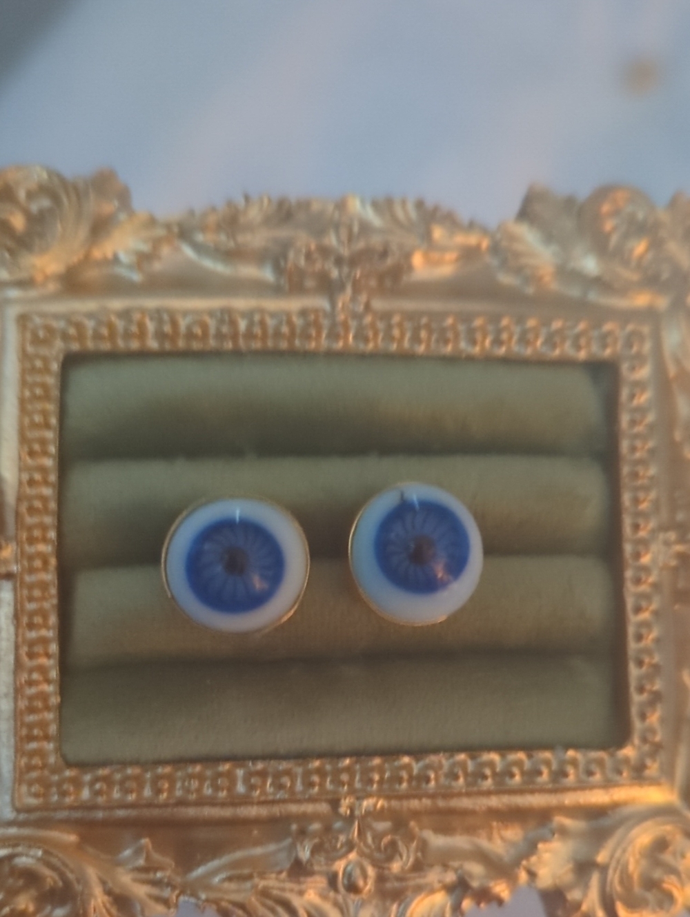 Blue Glass Eye Stud Earrings